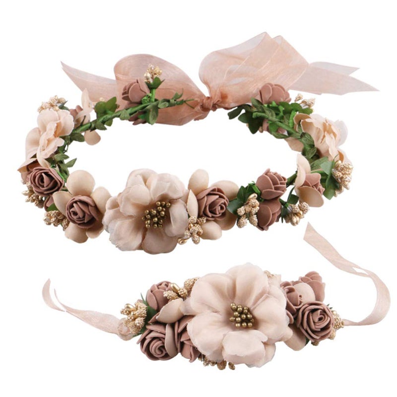 MioCloth Flower Crown Headband Garland Corsage Wedding Party Wreath Women Girl Champagne - Image 1